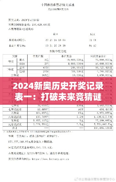 2024新奧歷史開獎記錄表一：打破未來競猜謎團