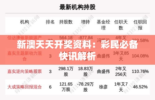 新澳天天開獎(jiǎng)資料：彩民必備快訊解析