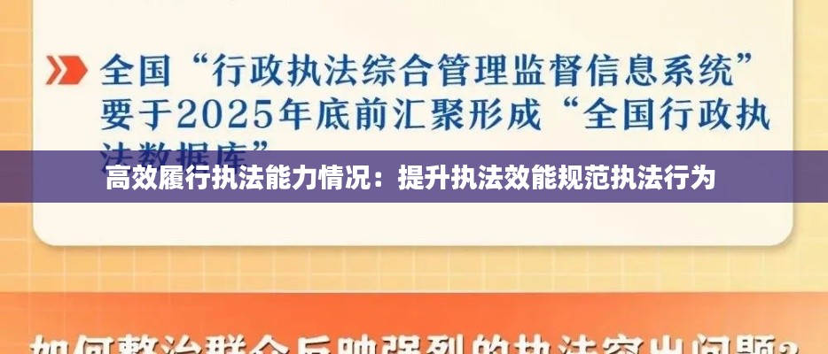 高效履行執(zhí)法能力情況：提升執(zhí)法效能規(guī)范執(zhí)法行為 