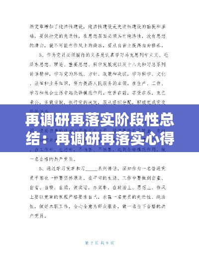 再調研再落實階段性總結：再調研再落實心得 