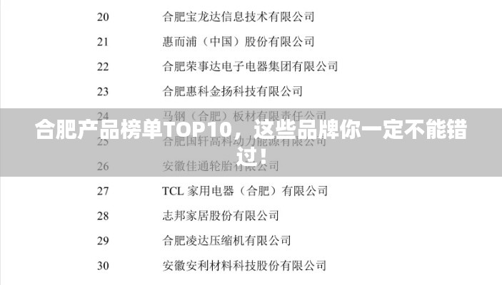 合肥產(chǎn)品榜單TOP10，這些品牌你一定不能錯(cuò)過(guò)！