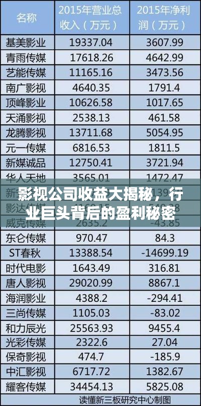 影視公司收益大揭秘，行業巨頭背后的盈利秘密排行榜！