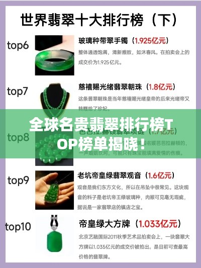 全球名貴翡翠排行榜TOP榜單揭曉！