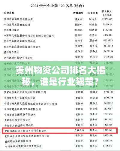 貴州物資公司排名大揭秘，誰是行業(yè)翹楚？