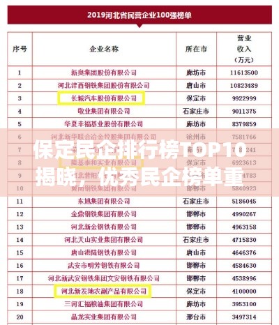 保定民企排行榜TOP10揭曉，優秀民企榜單重磅出爐！