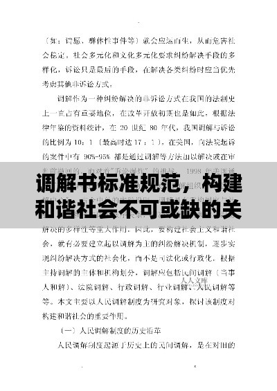 調解書標準規范，構建和諧社會不可或缺的關鍵基石