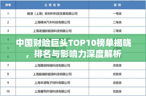中國財險巨頭TOP10榜單揭曉，排名與影響力深度解析