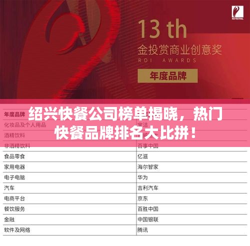 紹興快餐公司榜單揭曉，熱門(mén)快餐品牌排名大比拼！